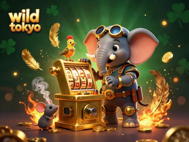 Spin the golden slot machine at Wild Tokyo with a whimsical steampunk character in action.
